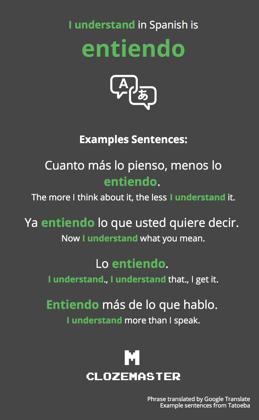 How To Say I Understand In Spanish Clozemaster How To Say I Understand In Spanish Clozemaster